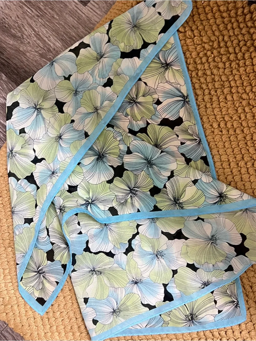Blue green pastel floral flowers print bandana hair scarf cottage core spring